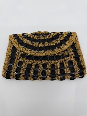 Black and Gold acrylic rings & Woven Evening Clutch